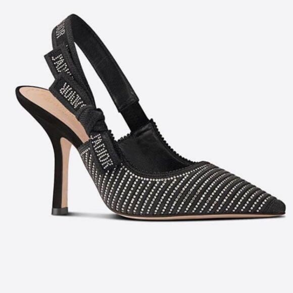 Dior J'ADIOR Black Crystal Slingback Pointed Toe Pumps Size 7 - Picture 1 of 16
